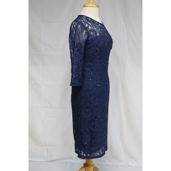Sally Fashion Knee Length Dress-Lace-#8855-SIZE Small-NAVY BLUE-New With Tags - Picture 4 of 6